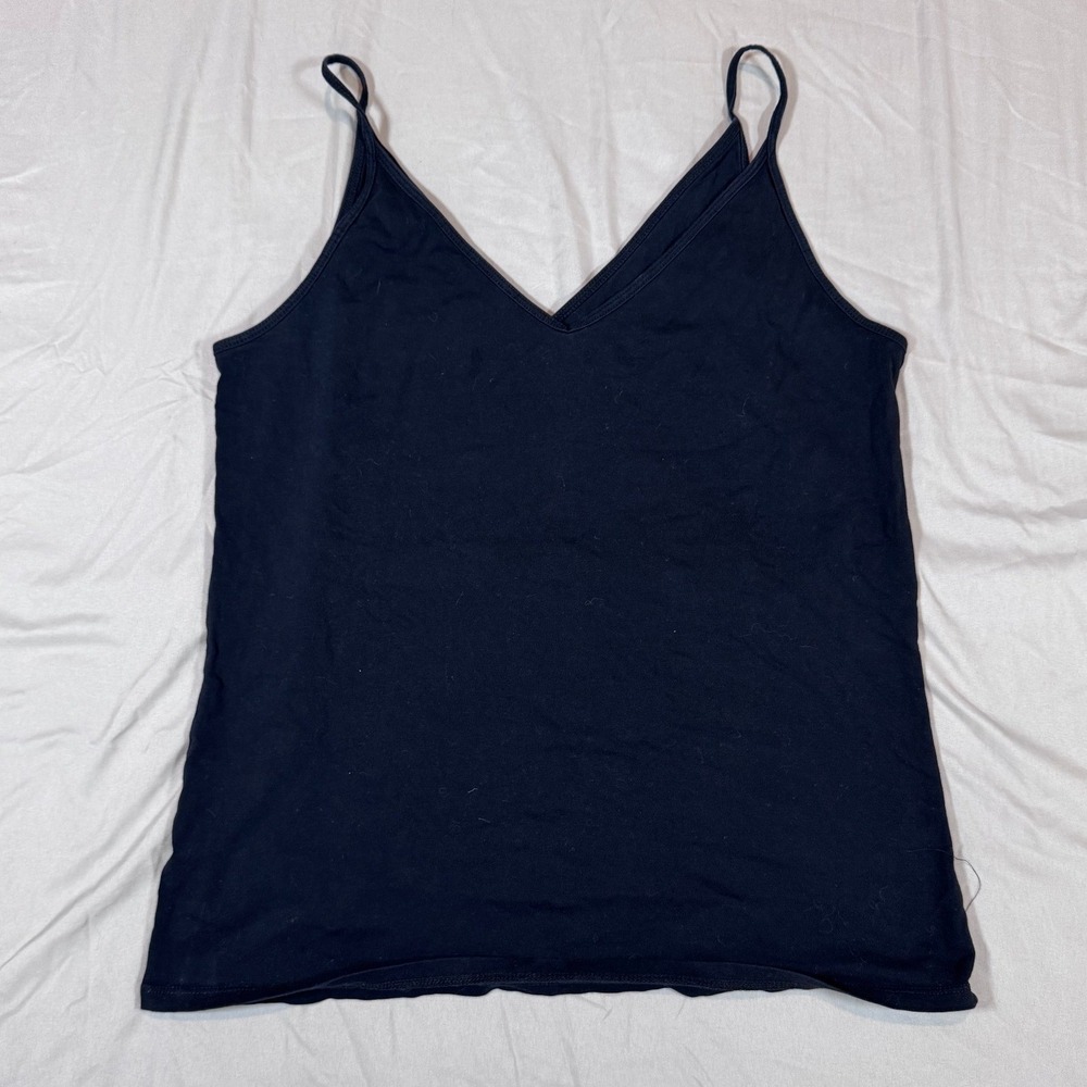 LOFT V-Neck Cami Tank Top M Black Spaghetti Strap Stretch Cotton
